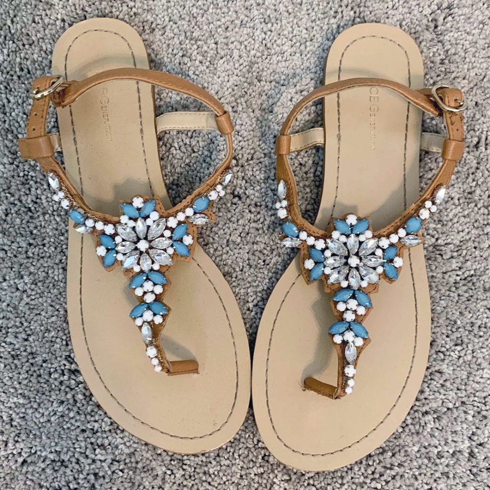 BCBG Blue & White Jeweled Sandals